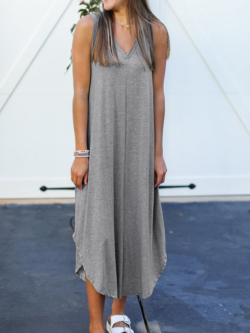 Full Size V-Neck Midi Tank Dress - Odaingerous